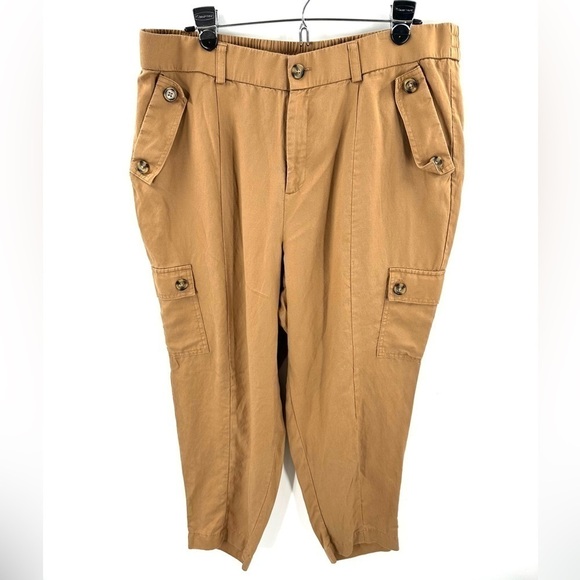 Torrid Size 16 Short Relaxed Taper Studio Linen High Rise Cargo Pant Camel Tan - Picture 12 of 12